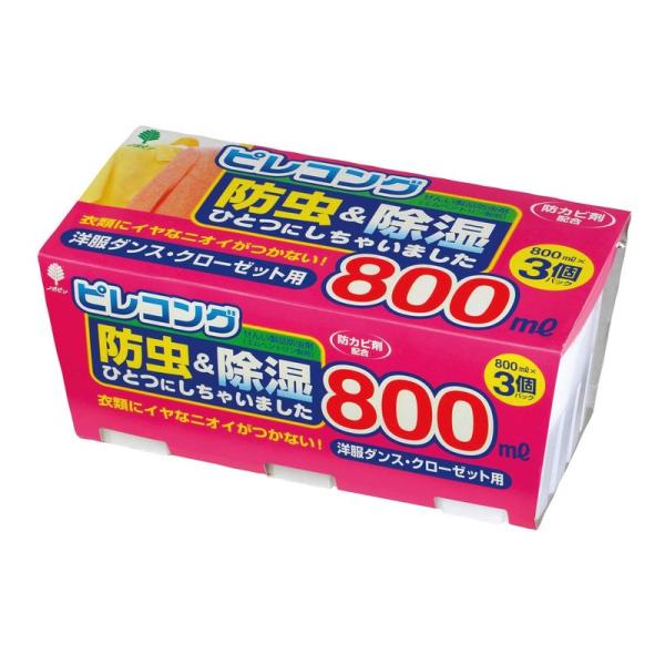 紀陽除虫菊 除湿 防虫剤 ピレコング 800ml×3個パック 衣類 (洋服ダンス/クローゼット用) ...