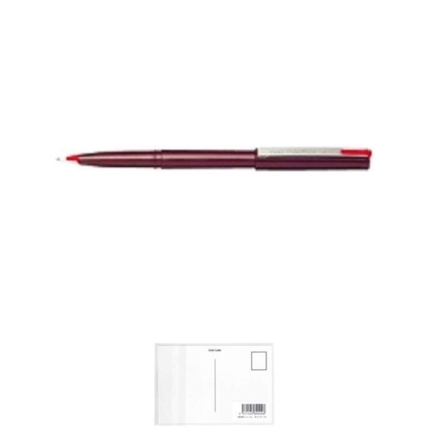 ぺんてる 使いきり万年筆 プラマン 赤 JM20-BD 5本 + 画材屋ドットコム ポストカードA