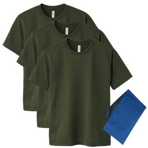 glimmer(グリマー) 無地 ドライ 吸汗速乾 Tシャツ 3枚セット クールタオル付 アーミーグリーン-6L｜tomy-zone