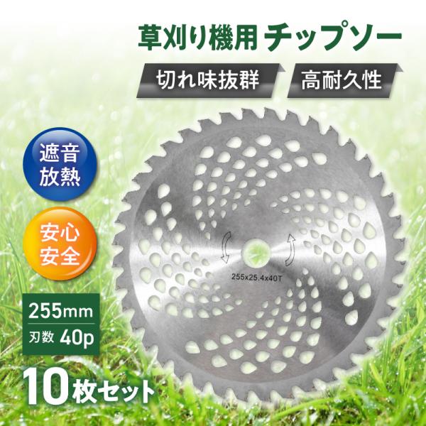 チップソー 40p 255mm 10枚セット 草刈り機 替刃 静音 安心 高耐久 耐摩耗 酸化防止加...