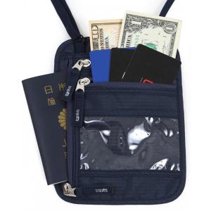 パスポートケース 首下げ スキミング防止 ネックポーチ 海外旅行 便利 貴重品入れ ネイビー