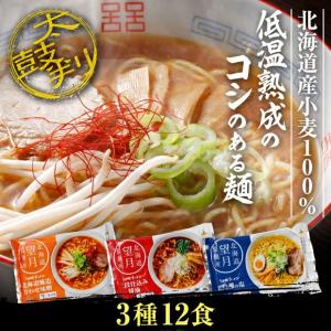 定番ラーメン 3種12食セット  望月製麺／北海道室蘭市 ご当地ラーメン 味噌 塩 しょうゆ 生麺 北海道産小麦100％｜tonxton-market