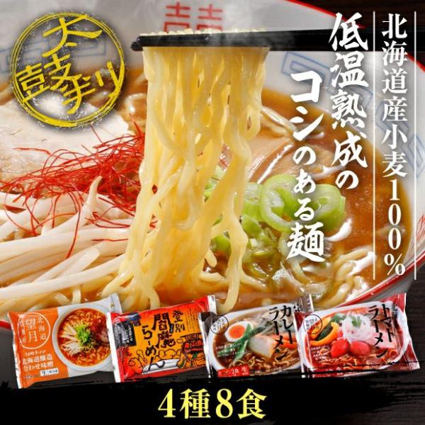 北海道ラーメン 4種8食セット  望月製麺／北海道登別市 ご当地ラーメン 味噌 辛味噌 カレー トマ...