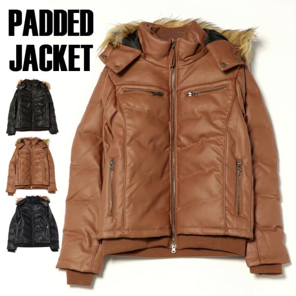 撥水加工 フード＆ファー脱着式 3WAY PU中綿ジャケット Wフロント Wzip ジャケット アウ...