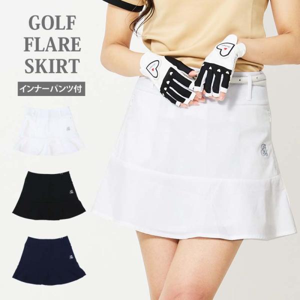 ゴルフスカート レディース ゴルフウェア gs GOLF フレアスカート インナーパンツ付 ロゴ刺繍...