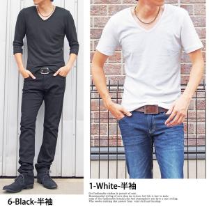 Tシャツ メンズ 半袖 無地 カットソー Vネ...の詳細画像2