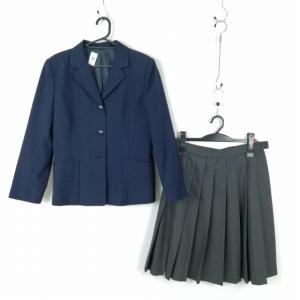 ブレザー スカート 上下2点セット 冬物 女子 学生服 中学 高校 紺 制服 中古 ランクC EY4090