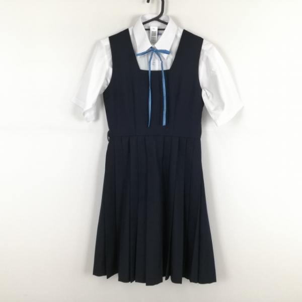 ジャンパースカート 紐タイ   バスト80 ウエスト68 冬物 女子 学生服 中学 高校 紺 制服 ...