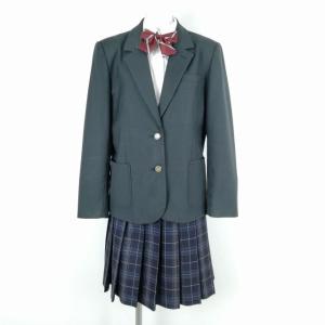 ブレザー チェックスカート リボン 上下4点セット 170A 大きいサイズ 冬物 女子 学生服 中学 高校 グレー 制服 中古 ランクC EY8339｜top-gakuseihuku