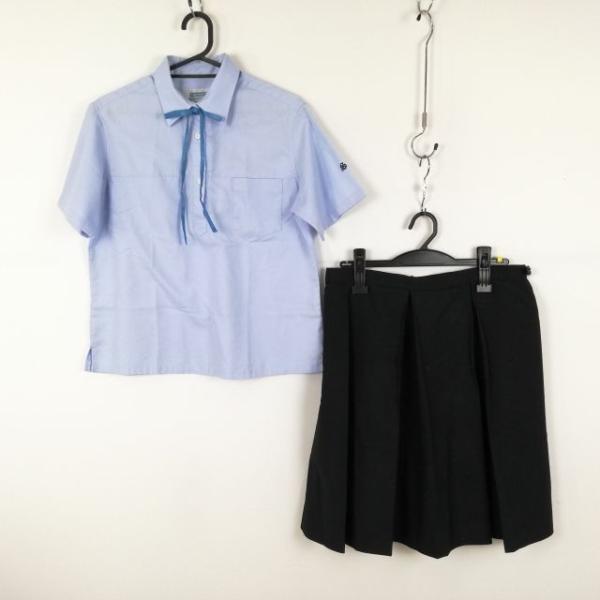 ポロシャツ スカート 紐タイ 上下3点セット 大きいサイズ 夏物 女子 学生服 中学 高校 水色 制...