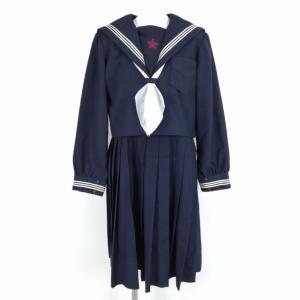 セーラー服 ジャンパースカート スカーフ 上下3点セット 冬物 白3本線 女子 学生服 熊本岱明中学 紺 制服 中古 ランクC NA3754｜top-gakuseihuku