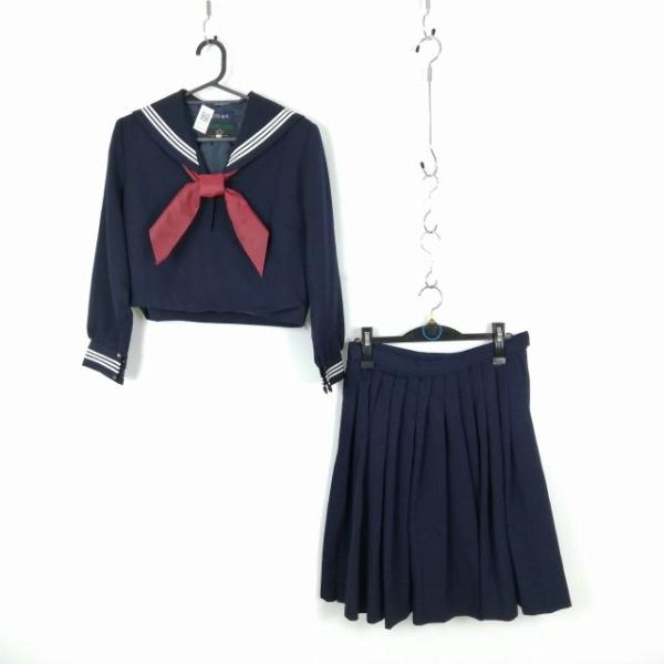 セーラー服 スカート スカーフ 上下3点セット 冬物 白3本線 女子 学生服 中学 高校 紺 制服 ...