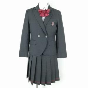 ブレザー スカート リボン 上下4点セット 指定 S 冬物 女子 学生服 東京桜美林中学高校 グレー 制服 中古 ランクC NA7409