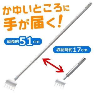 伸縮 孫の手 最長51cm 軽量 コンパクト 携帯 伸びる まごの手 クリップ付き 背中 痒い 掻く ステンレス シンプル 敬老の日 送料無料/規格内 S◇ のびーる孫の手