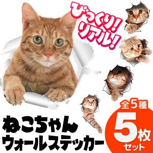 ウォールステッカー 猫 5枚セット 壁から飛び...の詳細画像1