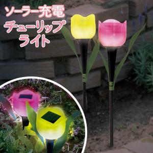 ソーラー ガーデンライト 2本入り 花 チューリップ LED 自動点灯 配線不要 かわいい 簡単設置...