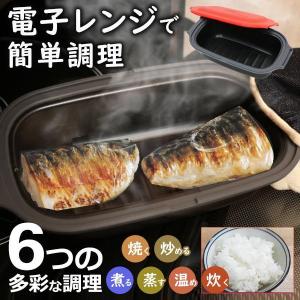 【6/29注目商品】焼き目のある魚焼ける 電子レンジ専用調理器 焼き魚 炊飯 魚焼き 時短 ご飯 簡単 1台6役 送料無料- 60N◇ 電子レンジ調理器HDL