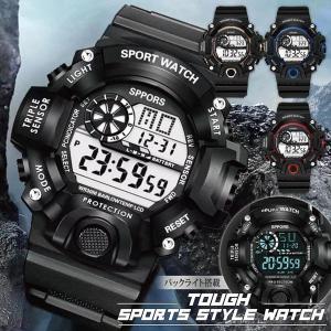 腕時計 防滴 デジタル ウォッチ タフボディ 多機能 バックライト