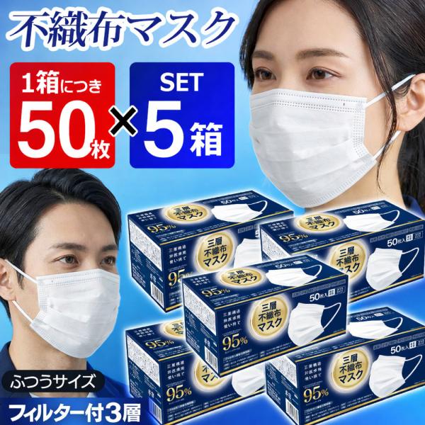 【1箱400円】マスク 不織布 立体空間 5箱 250枚 白 大容量セット 使い捨て 男性用 女性用...