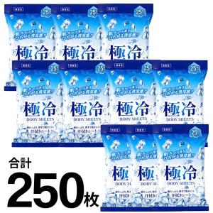【1袋激安220円】冷感 汗拭きシート 25枚×10個 厚手 大容量セット クール 肌に優しい 無香料 ボディシート メンソール 送料無料- 60N◇ 極冷ボディシート10個