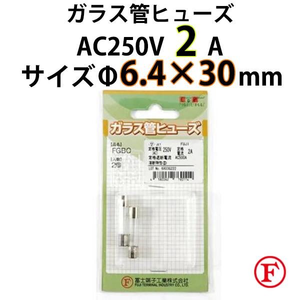 ガラス管ヒューズ AC250V 2A サイズΦ6.4×30mm 1セット(2個)