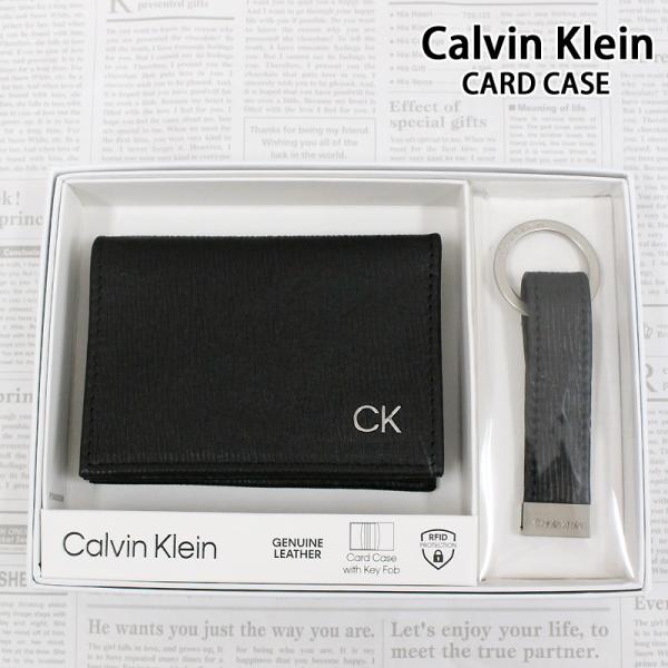 Calvin Klein カルバンクライン CK ワンポイント レザーカードケース キーリング ギフ...
