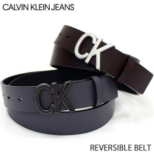 Calvin Klein Jeans　CK ロゴバックル リバーシブル レザーベルト 本革 ギフト メンズ｜topism