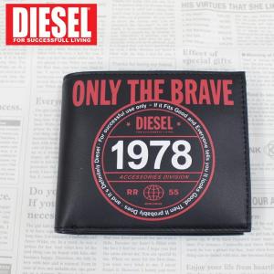 DIESEL ディーゼル ウォレット　2つ折り 財布 レザー財布 本革 羊革 ブランド ロゴワッペン シーズナルロゴ 黒 HIRESH S MC メンズ レディース ユニセックス｜topism