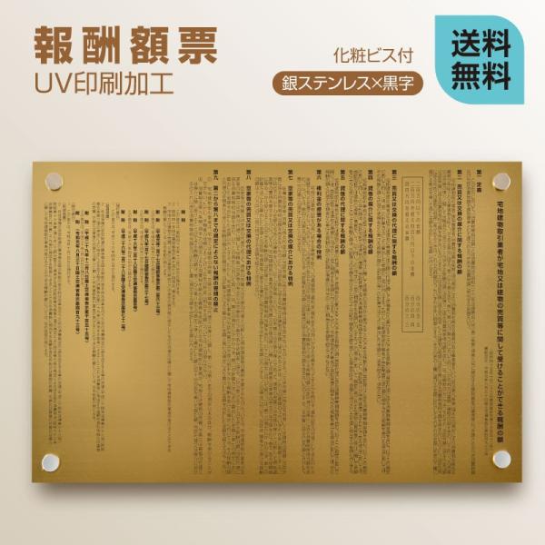 報酬額票【金ステンレスｘ黒字】【消費税率10%対応 令和元年10月1日改訂版】宅地建物取引業者が宅地...