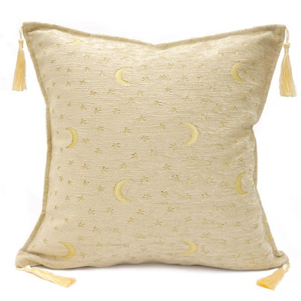 トルコ製　シェニールクッションカバー　CC-AY3CR　月と星/クリーム（40〜45cm角対応サイズ...