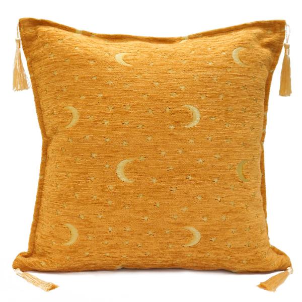 トルコ製　シェニールクッションカバー　CC-AY3OR　月と星/オレンジ（40〜45cm角対応サイズ...