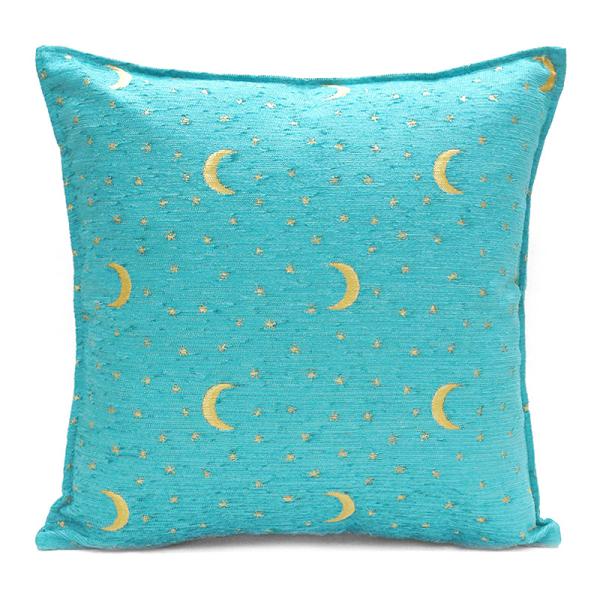 トルコ製 シェニールクッションカバー　CC-AY3TQ　月と星/ターコイズ（40〜45cm角対応サイ...