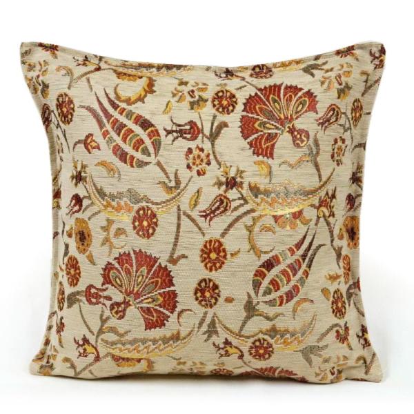 トルコ製 シェニールクッションカバー CC-LK2CR ラーレ＆カランフィル柄/ベージュ 40×40...