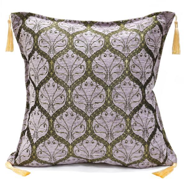 トルコ製　シェニールクッションカバー　CC-PKPP　ピーコック柄/パープル（40〜45cm角対応サ...