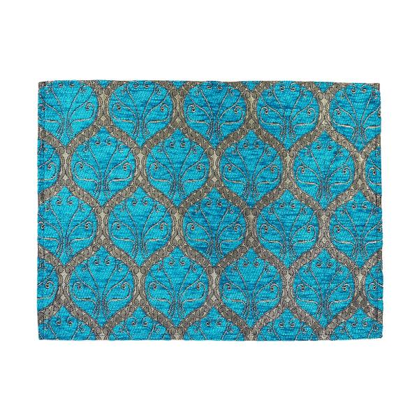【メール便ＯＫ】トルコ製 シェニール ランチョンマット CL-PKTQ ピーコック柄/ターコイズ