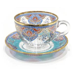 トルコグラス カップ&ソーサー CS-243　アラベスク/ターコイズｘピンク（１客）