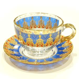 トルコグラス カップ&ソーサー CS-250　アラベスク/ブルーｘレッド（１客）