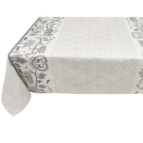 フランス製 コットン撥水テーブルクロス　ホームスイートホーム/グレー 約150x120cm　F155...