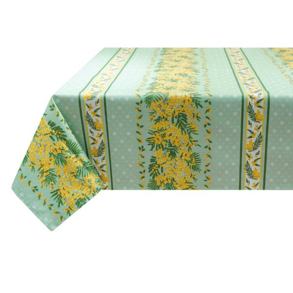 フランス製 コットン撥水テーブルクロス　ミモザ/グリーン 150x120cmサイズ F155120-...