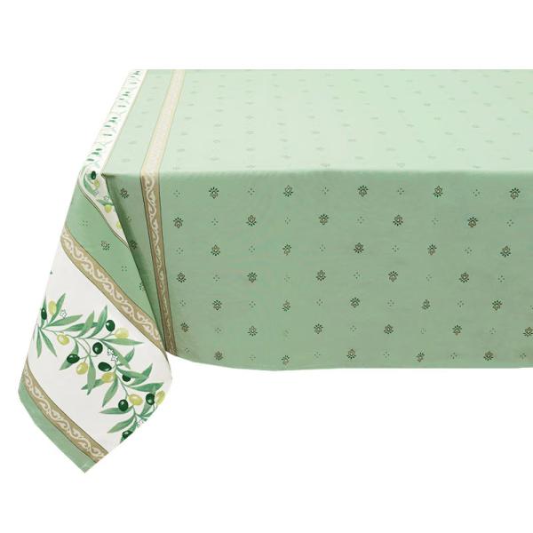 フランス製 コットン撥水テーブルクロス☆オリーブ柄/グリーン 150x120cmサイズ F15512...