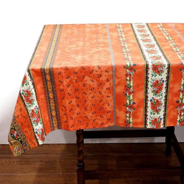 フランス製 コットン撥水テーブルクロス☆トラディション/オレンジ 150x120cmサイズ F155...