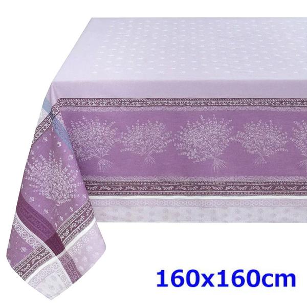 フランス製 ジャカード織　撥水テーブルクロス　ルールマラン/ラベンダー　160x160cmサイズ　F...
