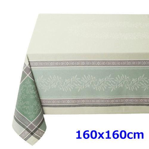 フランス製 ジャカード織　撥水テーブルクロス☆ オリヴィア/グリーン 160x160cmサイズ F1...