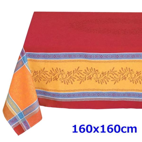 フランス製 ジャカード織　撥水テーブルクロス☆ オリヴィア/レッド 160x160cmサイズ　F16...