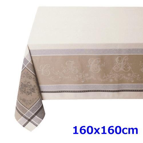 フランス製 ジャカード織　撥水テーブルクロス☆ ロマンティック/トープ 160x160cmサイズ F...