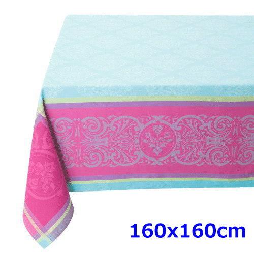 フランス製 ジャカード織　撥水テーブルクロス☆ ルネサンス/ターコイズ 160x160cmサイズ F...