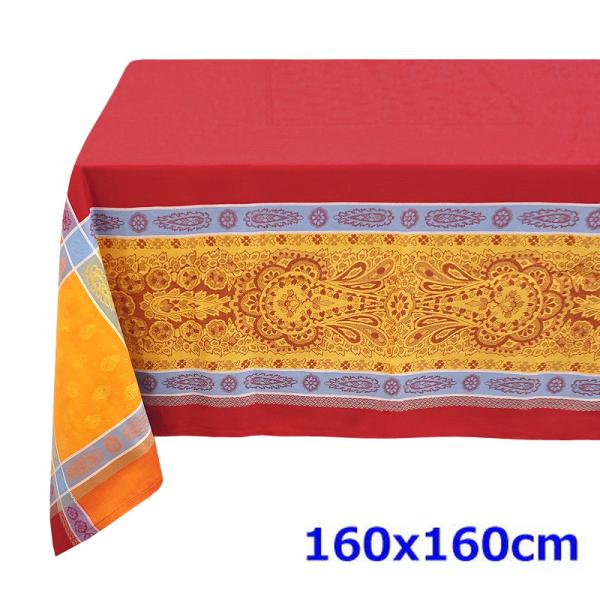 フランス製 ジャカード織 撥水テーブルクロス ヴォクリューズ/レッド 約160x160cm F160...