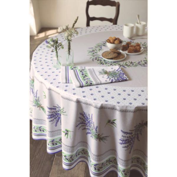 フランス製 コットン撥水テーブルクロス☆ロリス/ホワイト 円形180cmサイズ F180-LRS-W...