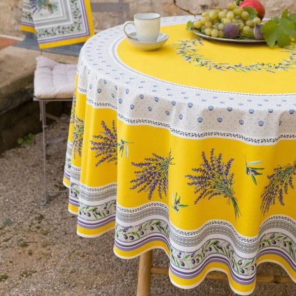 フランス製 コットン撥水テーブルクロス☆ロリス/イエロー 円形180cmサイズ F180-LRS-Y...