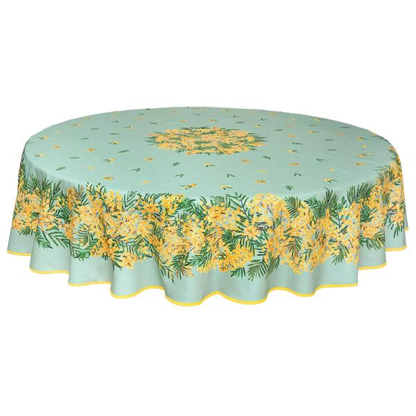 フランス製 コットン撥水テーブルクロス　ミモザ/グリーン 円形180cmサイズ F180-MMS-G...